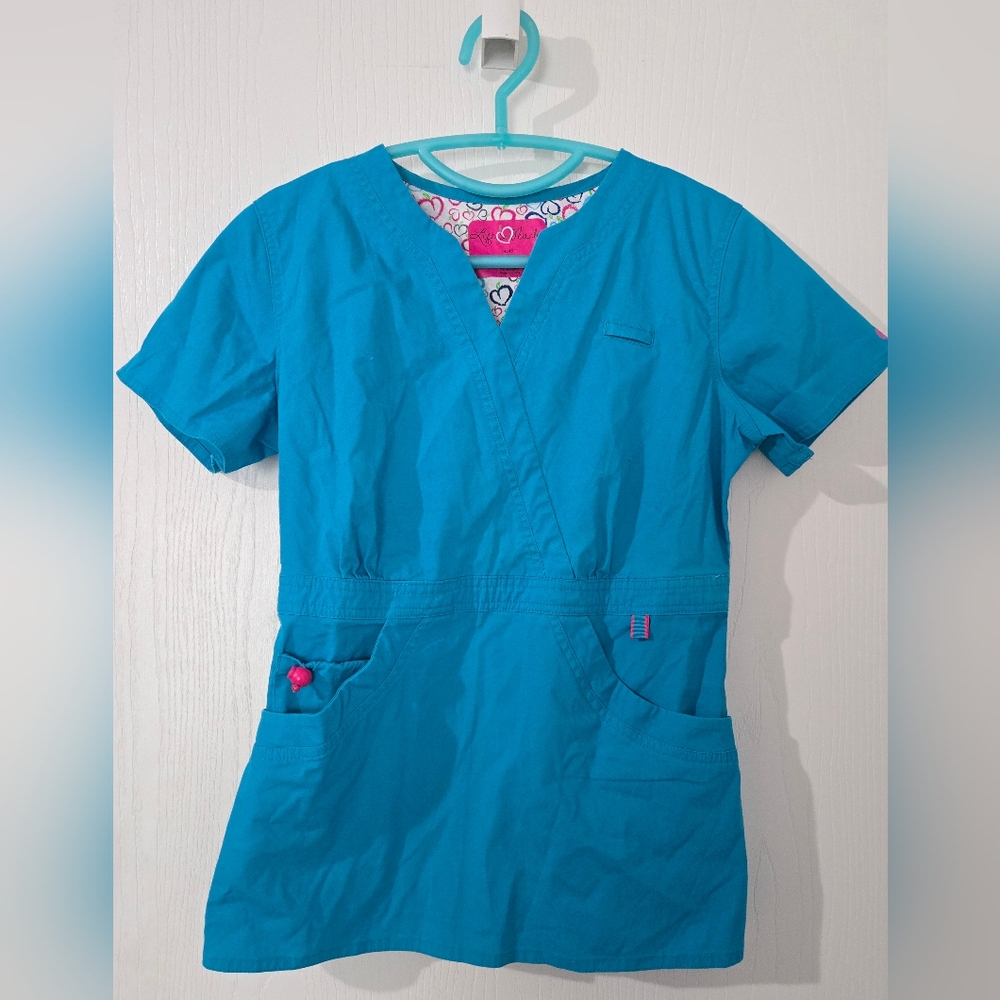 Small Scrub To Blueish Green V-Neck Scrub Top
